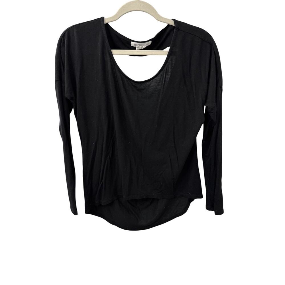BCBGeneration Blouse Black Long Sleeve Scoop Back Shirt Size Women's XS